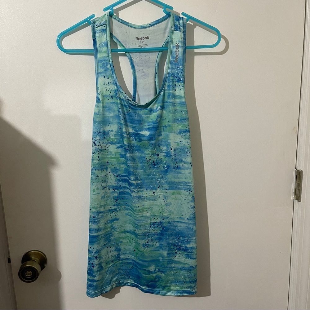 Reebok Turquoise Paint Splatter Activewear Top size S